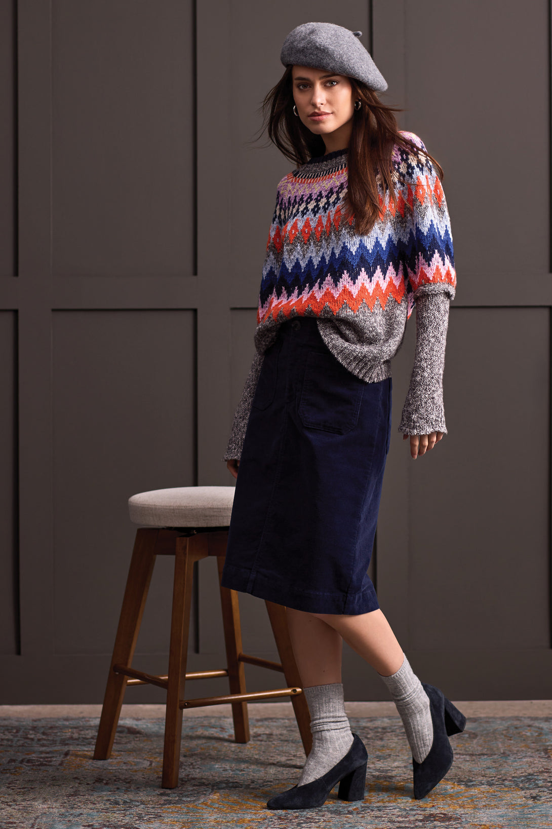 Tribal's Crew Neck Intarsia Sweater