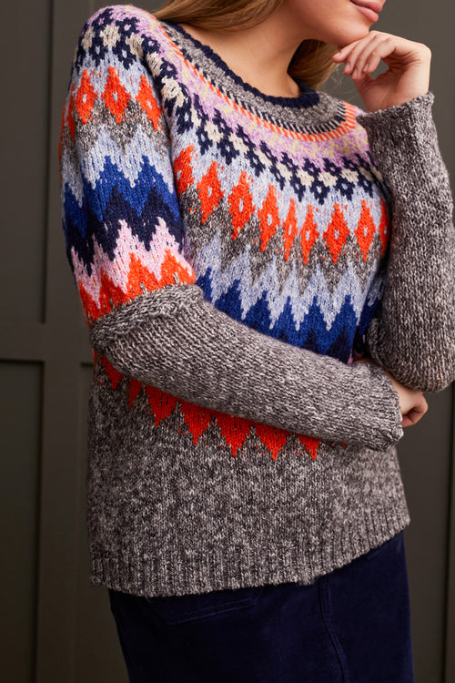 Crew Neck Intarsia Sweater