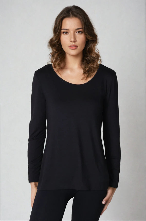 Chalet Long Sleeve Basic Top, Modal {Black/White}