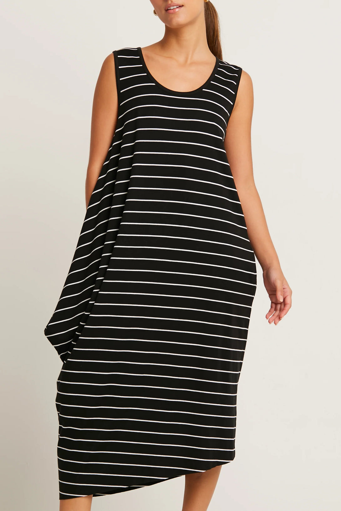 PLANET by Lauren G's Striped Waterfall Dress Black/White