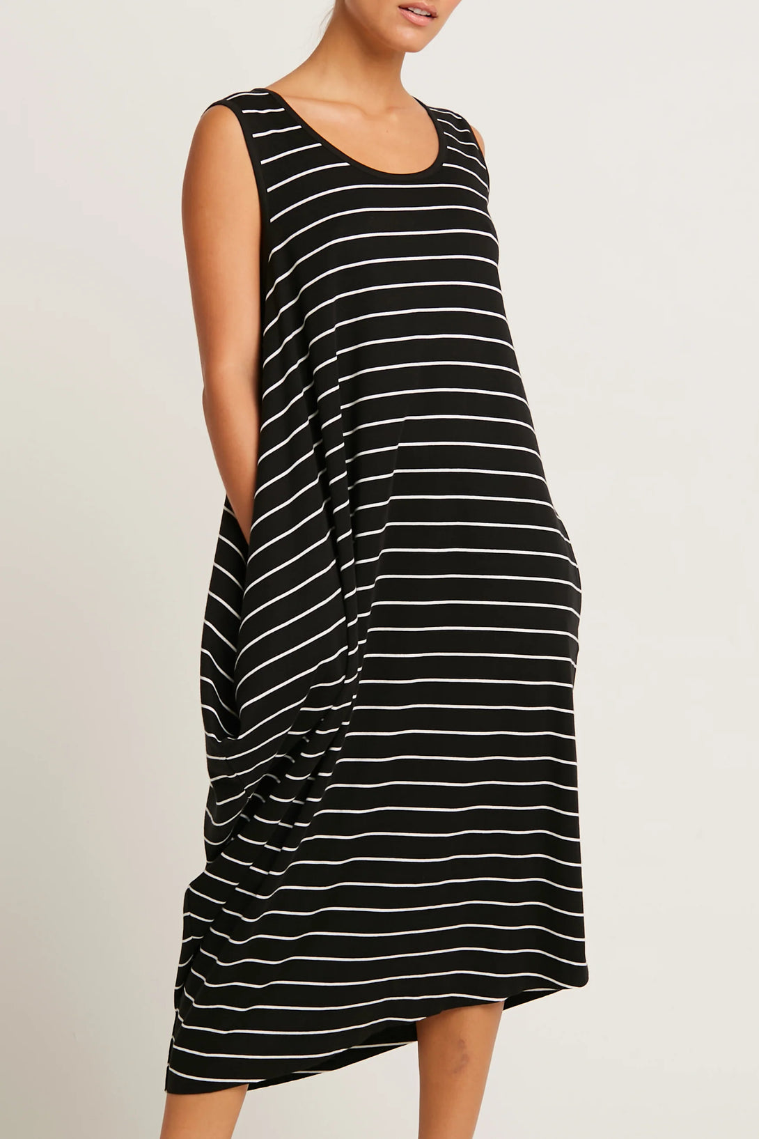 PLANET by Lauren G's Striped Waterfall Dress Black/White