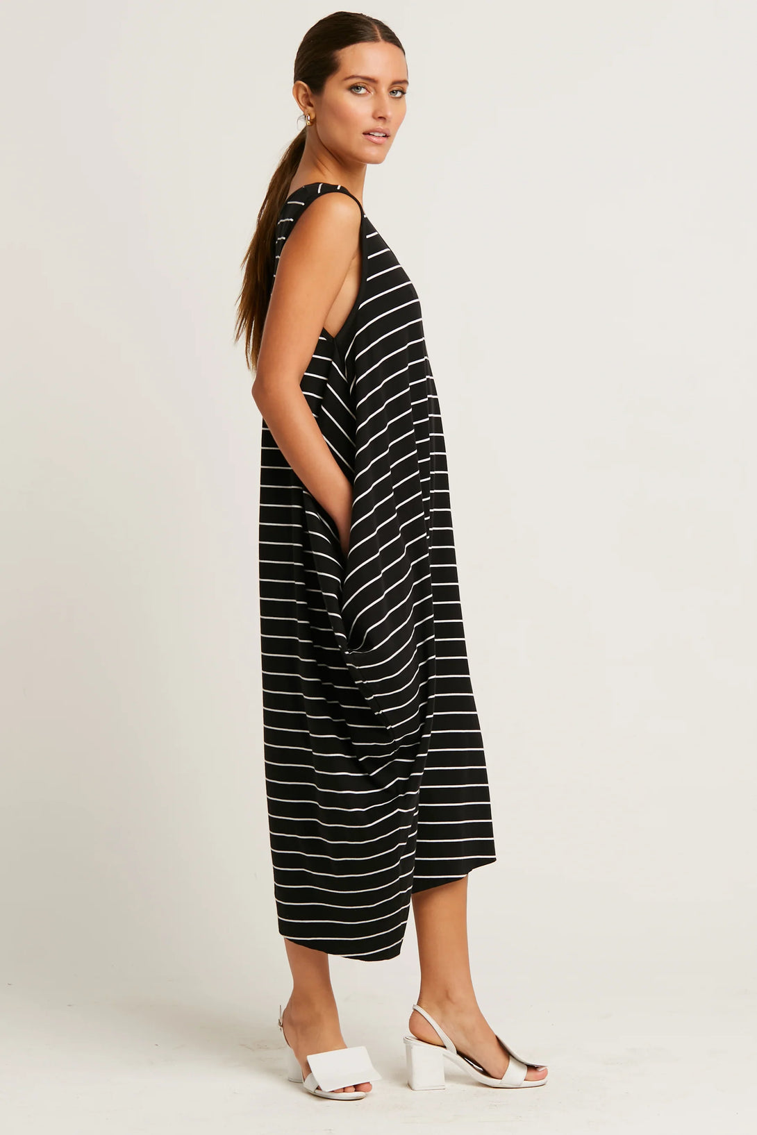 PLANET by Lauren G's Striped Waterfall Dress Black/White