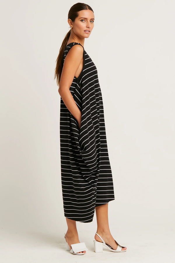 PLANET by Lauren G's Striped Waterfall Dress Black/White