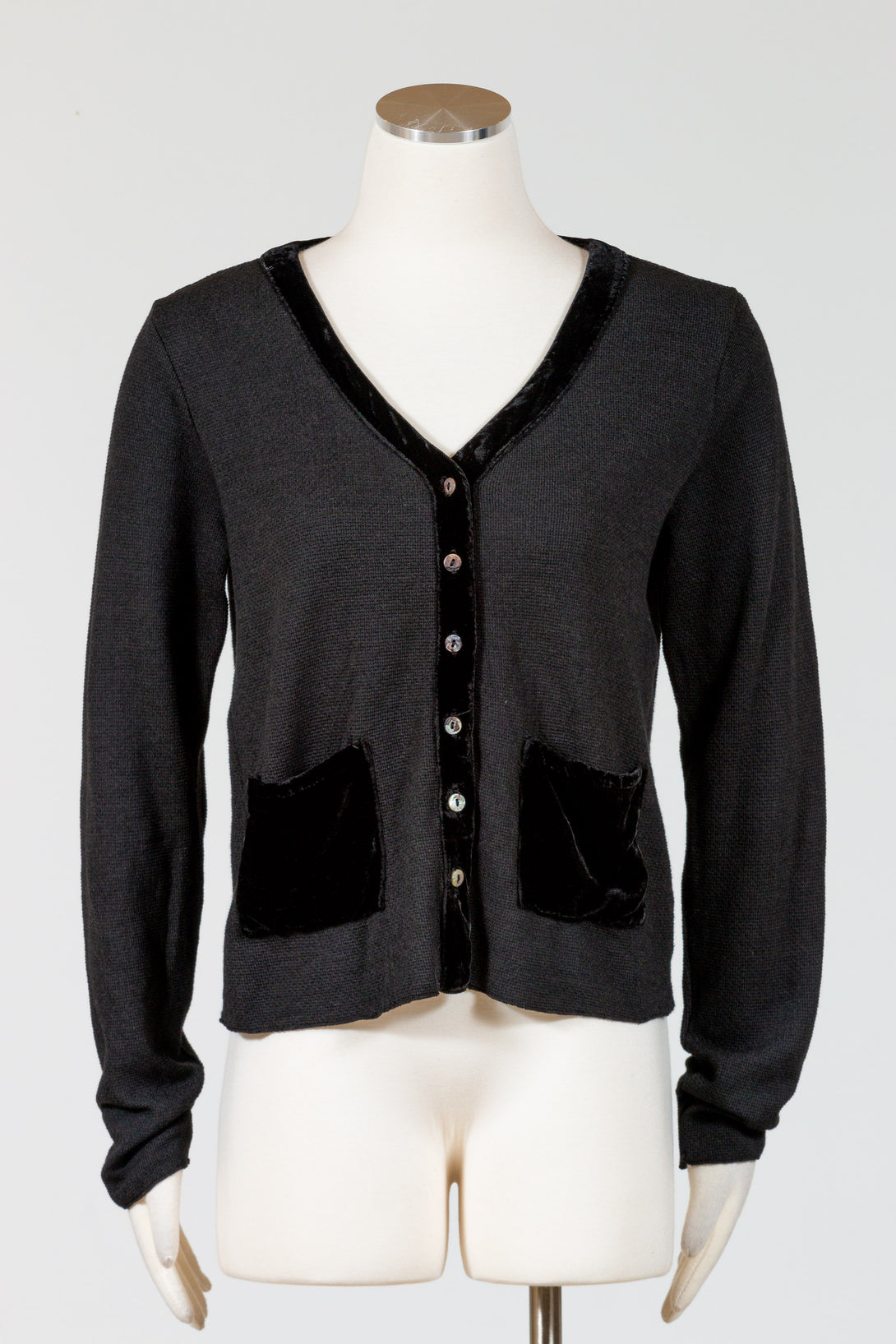 CutLoose-Clothing-CroppedPocket-Cardigan-Velvet-Black