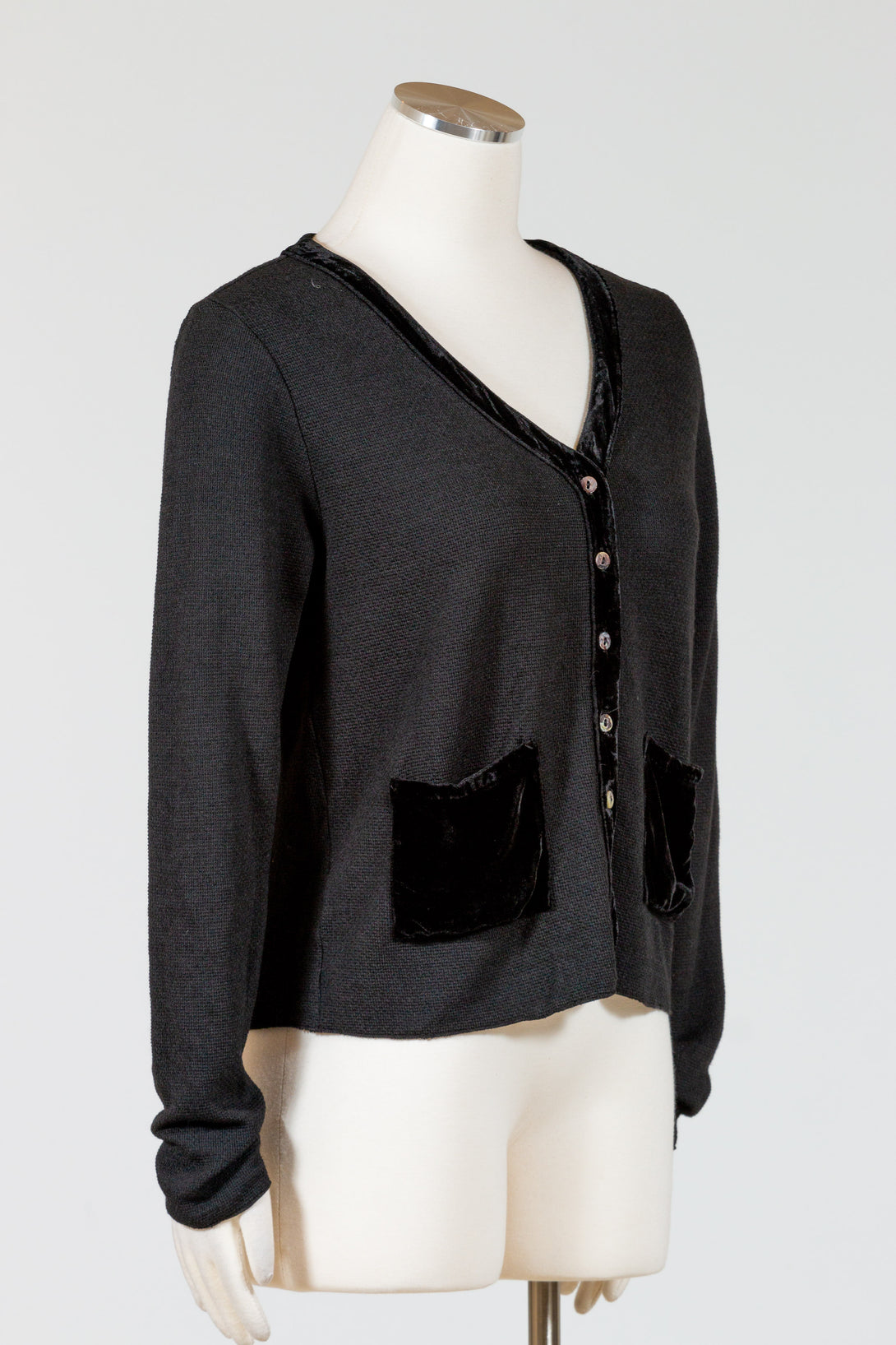 CutLoose-Clothing-CroppedPocket-Cardigan-Velvet-Black