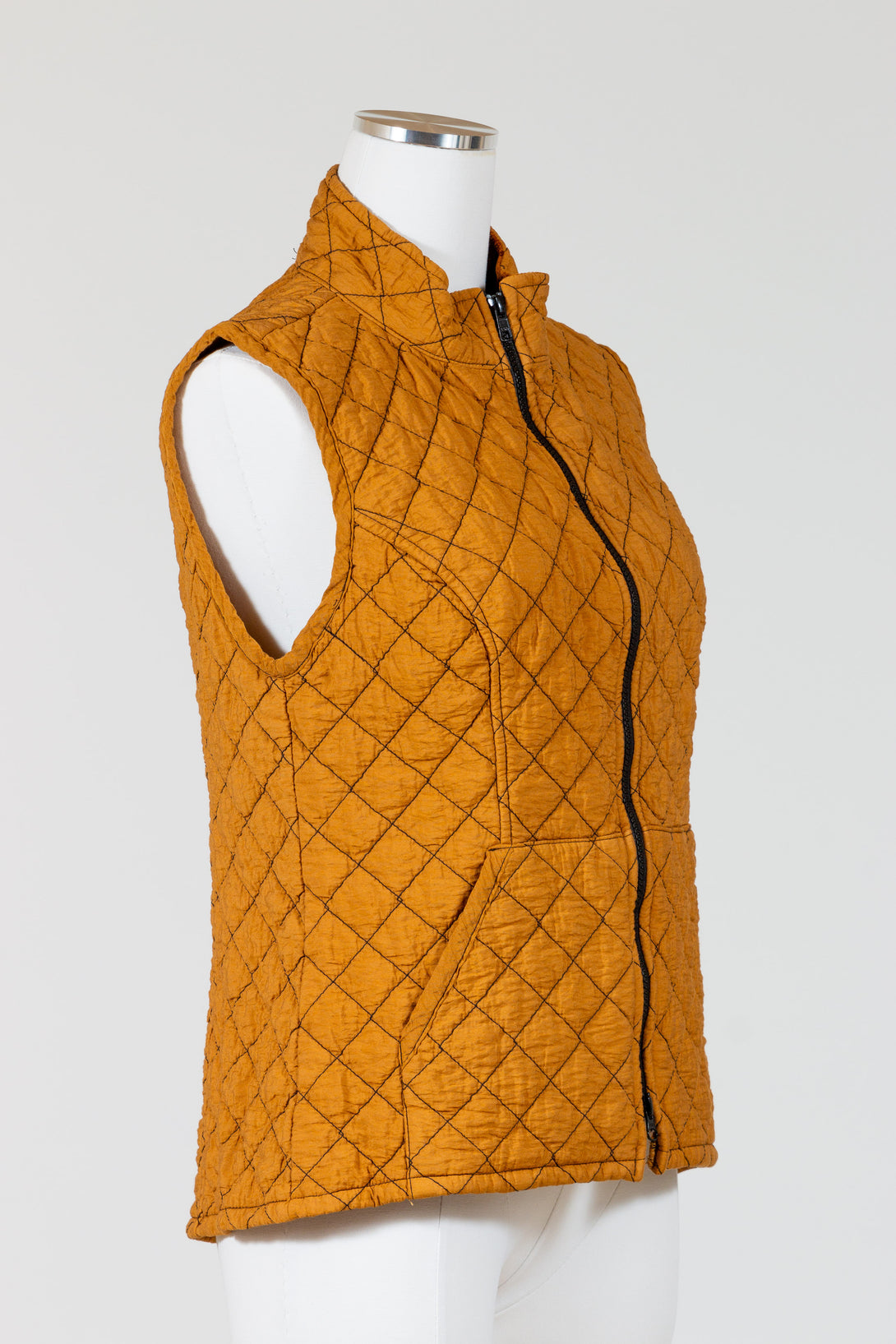 CutLoose-Clothing-Sleeveless-Quilted-Zipped-Vest-Brass-Yellow-Gold