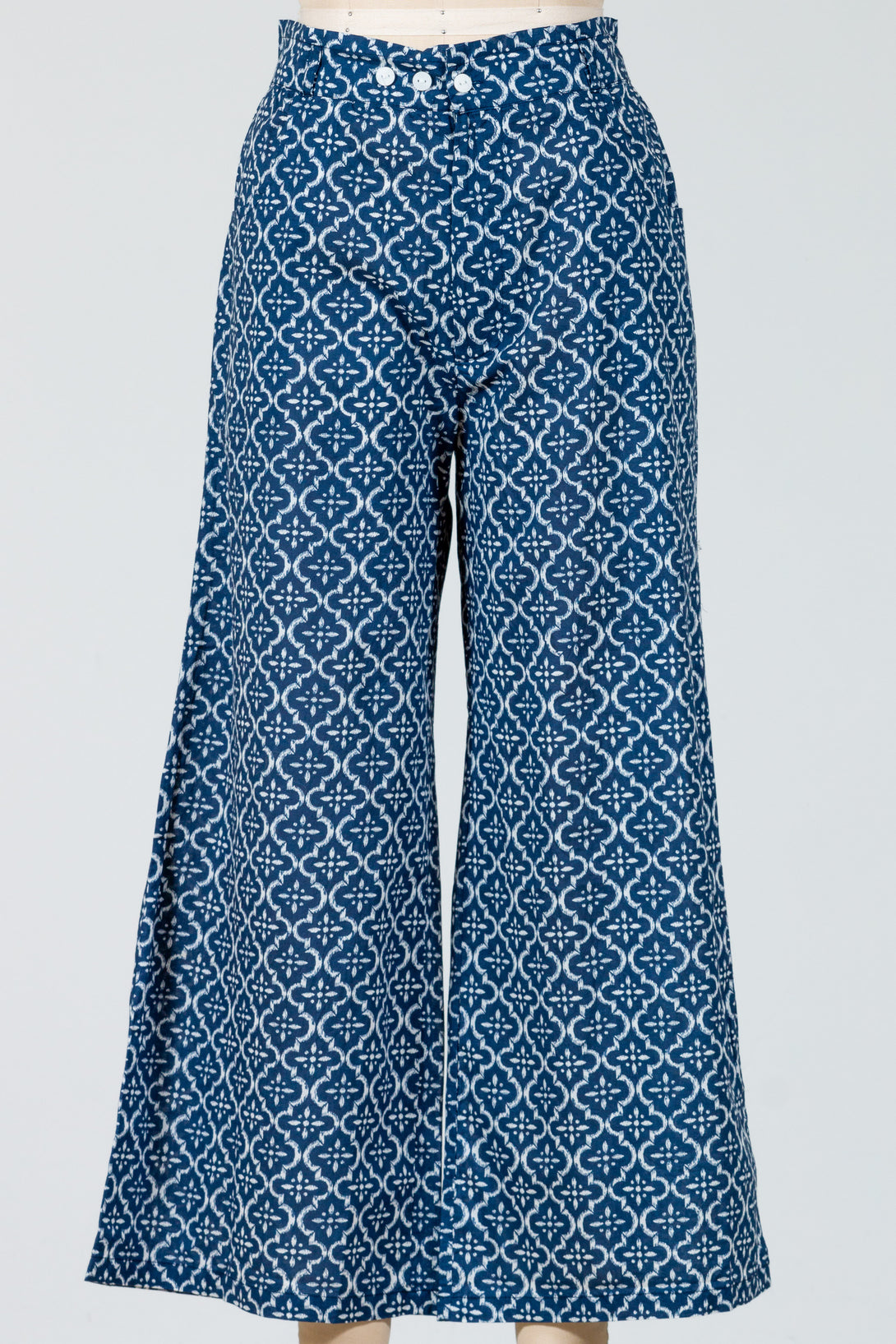 Tulip-Darla-Pant-Cotton-Printed-Cropped-WideLeg-Zipper-Button-Tile-Blue-Pattern