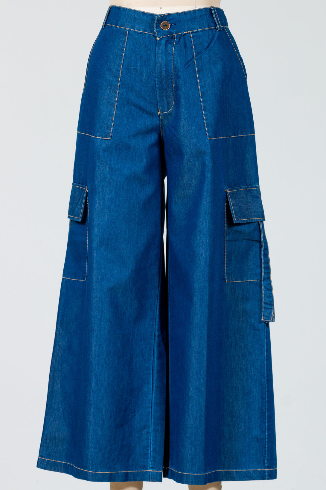 Tulip-Womens-Clothing-Colton Cargo-Pant-Cotton-Polyester-Cropped-WideLeg-Pockets-Blue-Denim