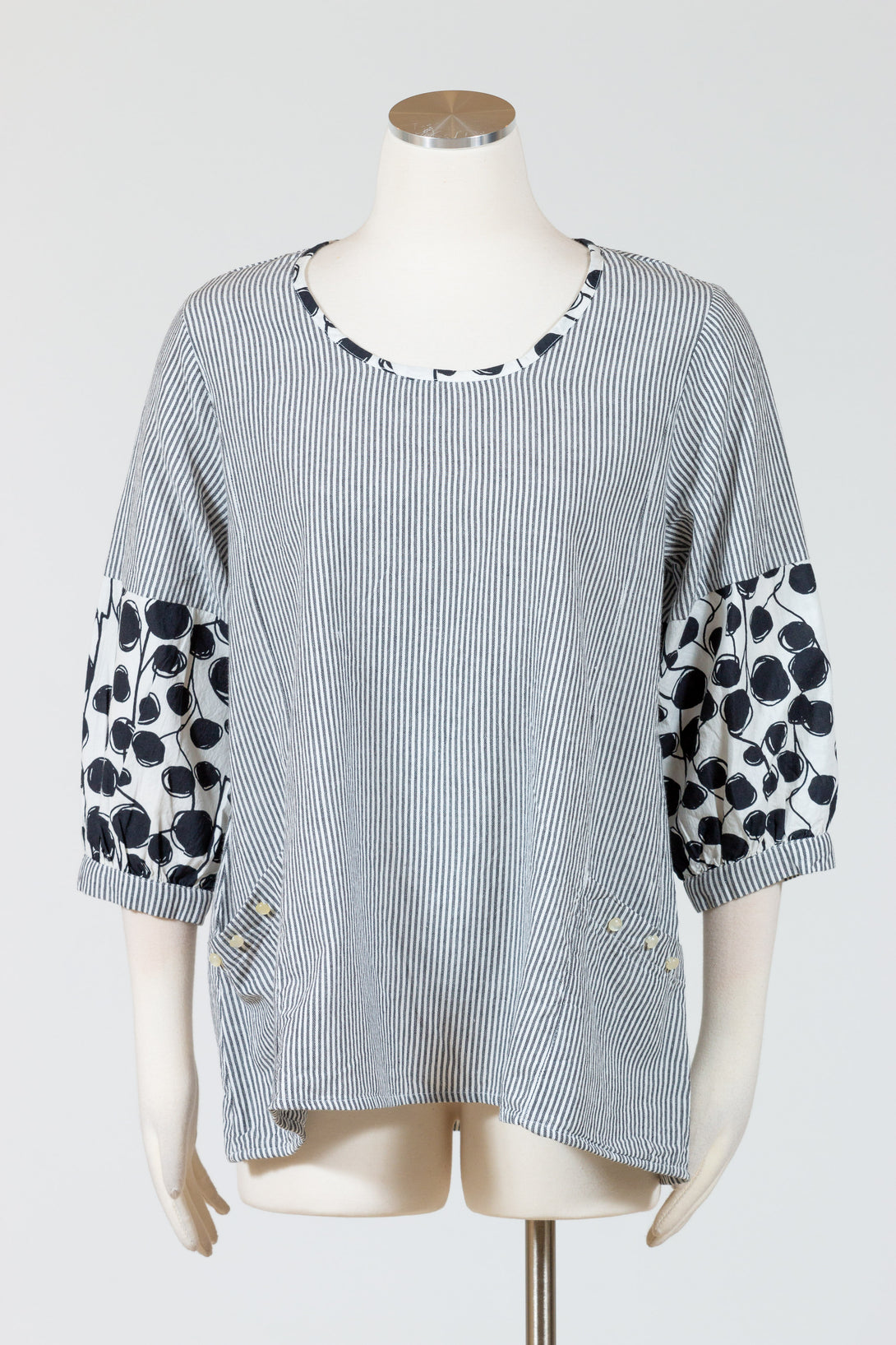 Tulip-Womens-Clothing-Sonja-Top-Shirt-Pullover-Woven-Loose-Cotton-Ticking-Stripe-Grey