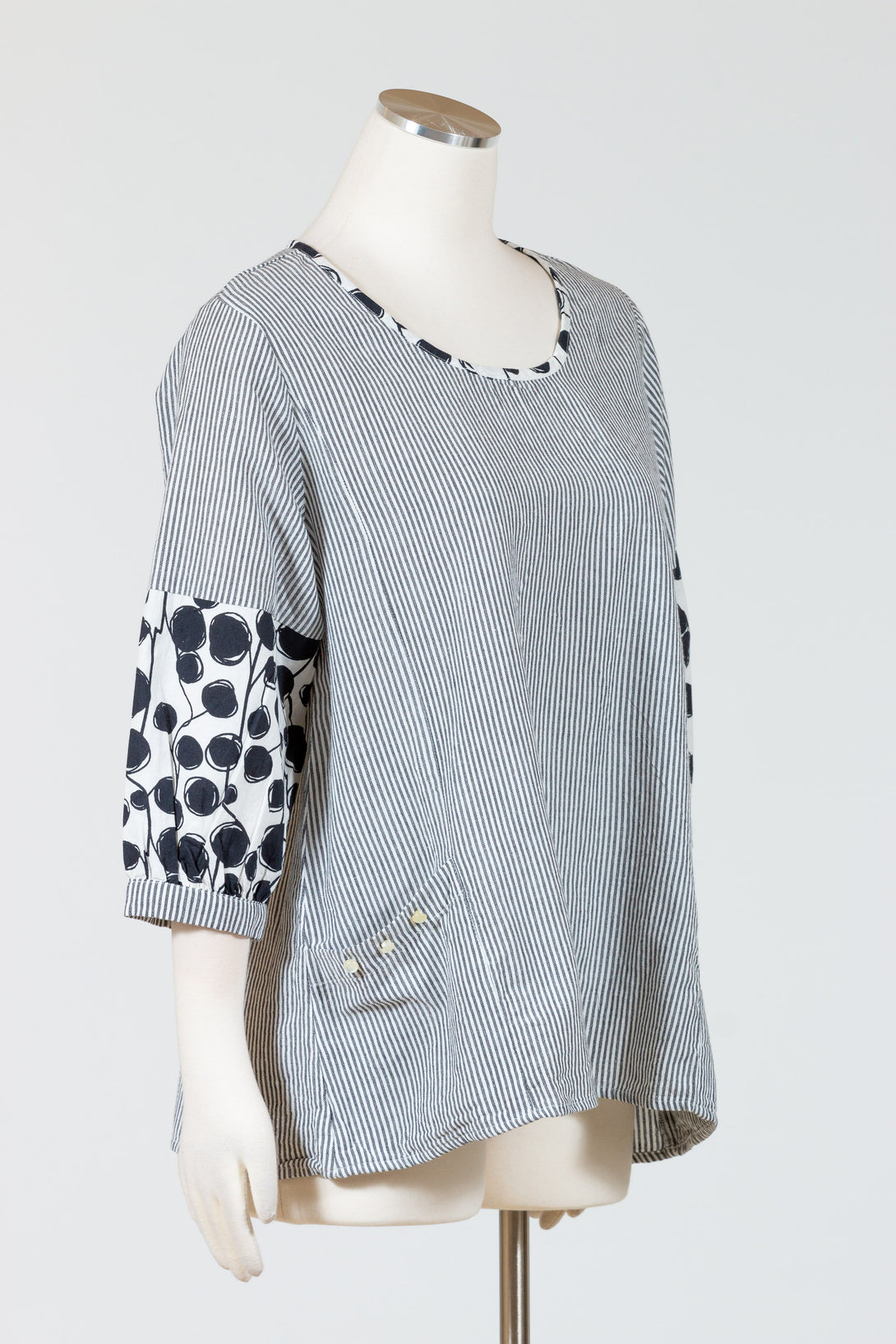 Tulip-Womens-Clothing-Sonja-Top-Shirt-Pullover-Woven-Loose-Cotton-Ticking-Stripe-Grey