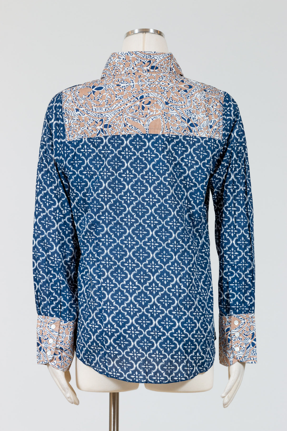 Tulip-Womens-Clothing-Gretchen-Top-Shirt-Woodblock-Woven-Tile-Print-Blue