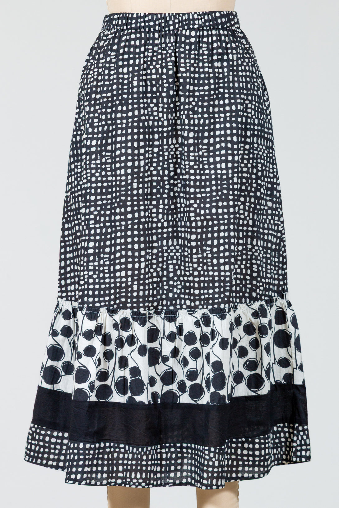 Tulip-Womens-Clothing-Ryder-Skirt-Ruffled-Cotton-BlackDots-Black-Print