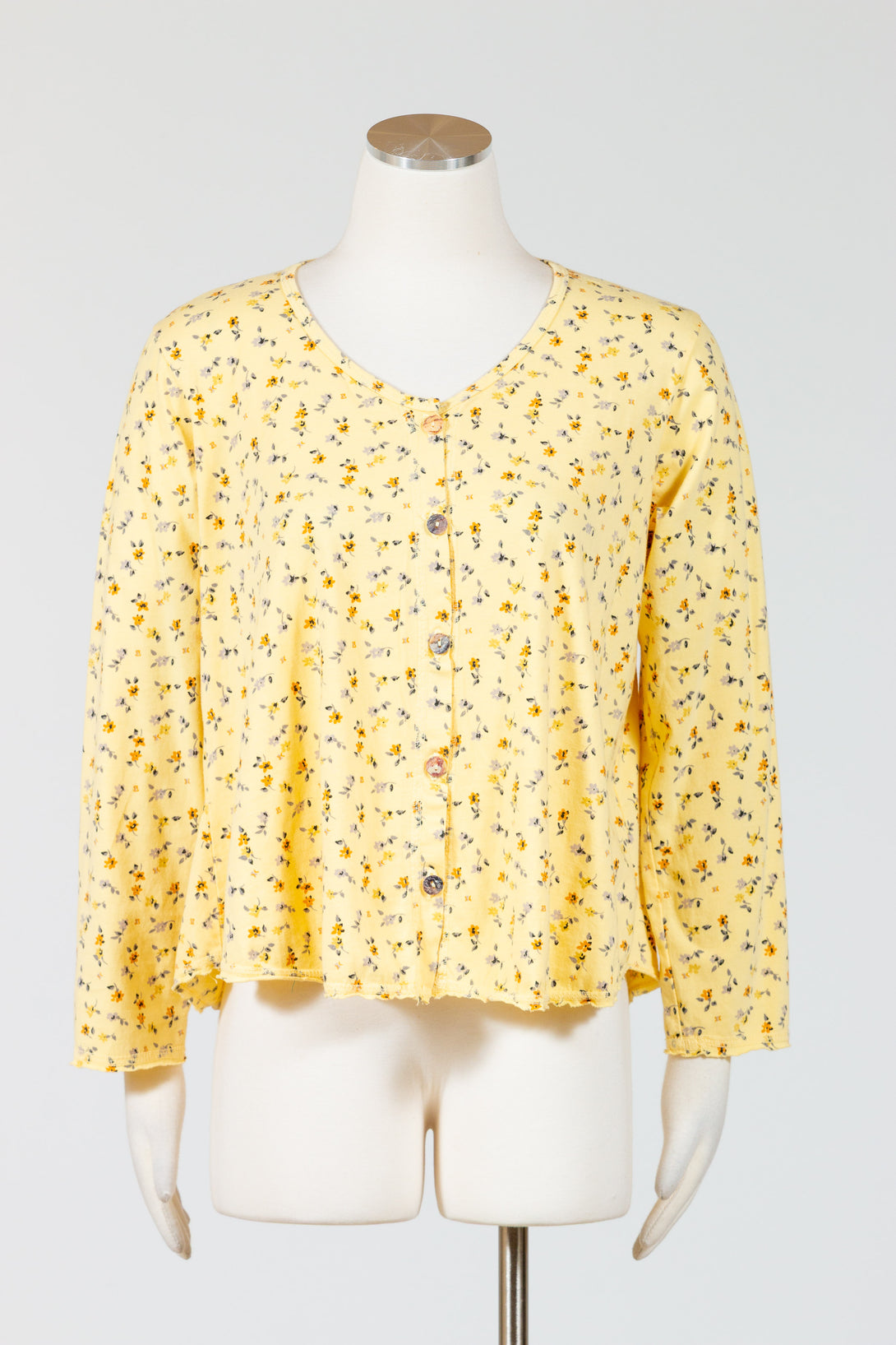 PrairieCotton-Womens-Clothing-Cardigan-Top-Shirt-Cotton-Floral-Print-Marigold-Yellow