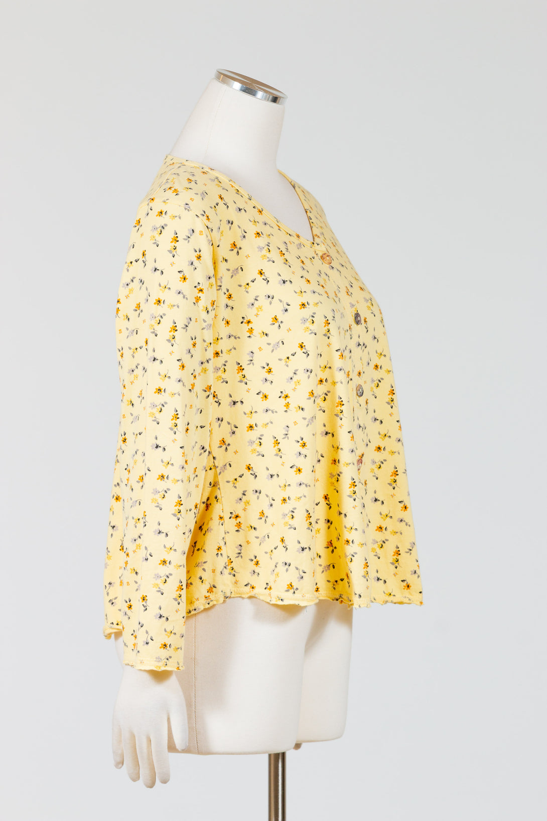 PrairieCotton-Womens-Clothing-Cardigan-Top-Shirt-Cotton-Floral-Print-Marigold-Yellow