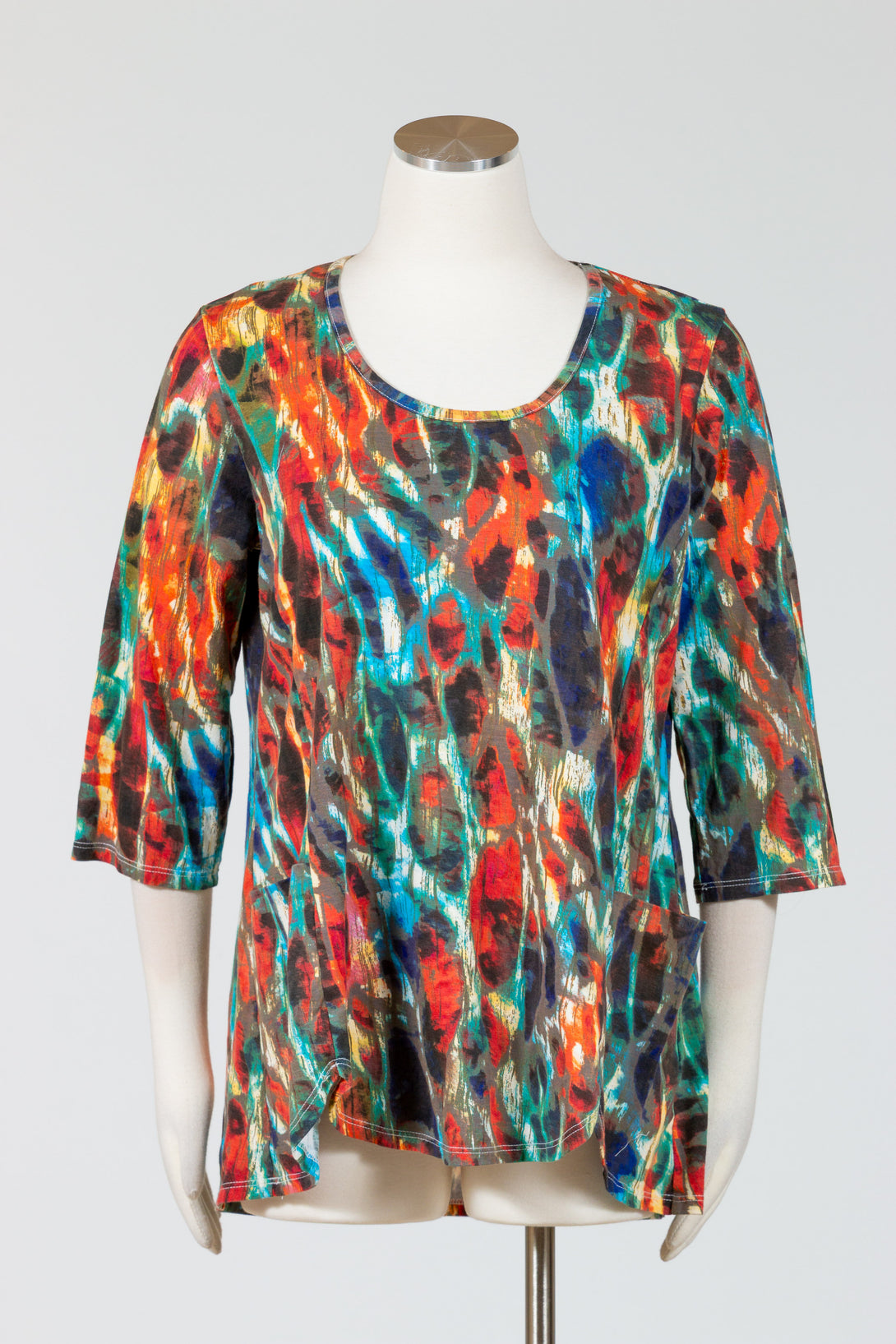 PrairieCotton-Womens-Clothing-Scallopped-Tunic-Top-Shirt-Cotton-Abstract-Print-Multi