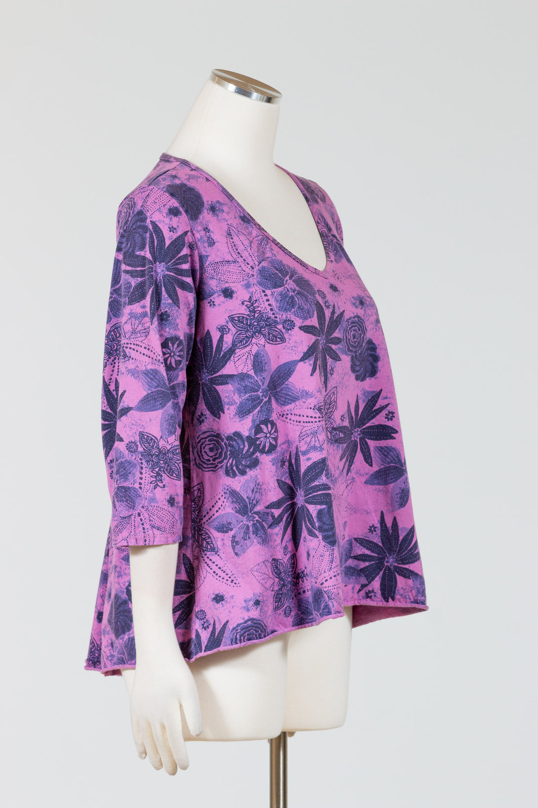 PrairieCotton-Womens-Clothing-Godet-Tunic-Top-Shirt-Cotton-Floral-Print-Wisteria-Purple