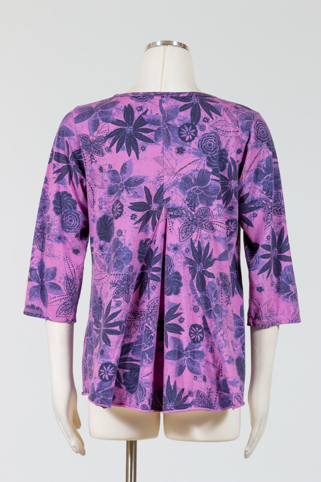 PrairieCotton-Womens-Clothing-Godet-Tunic-Top-Shirt-Cotton-Floral-Print-Wisteria-Purple