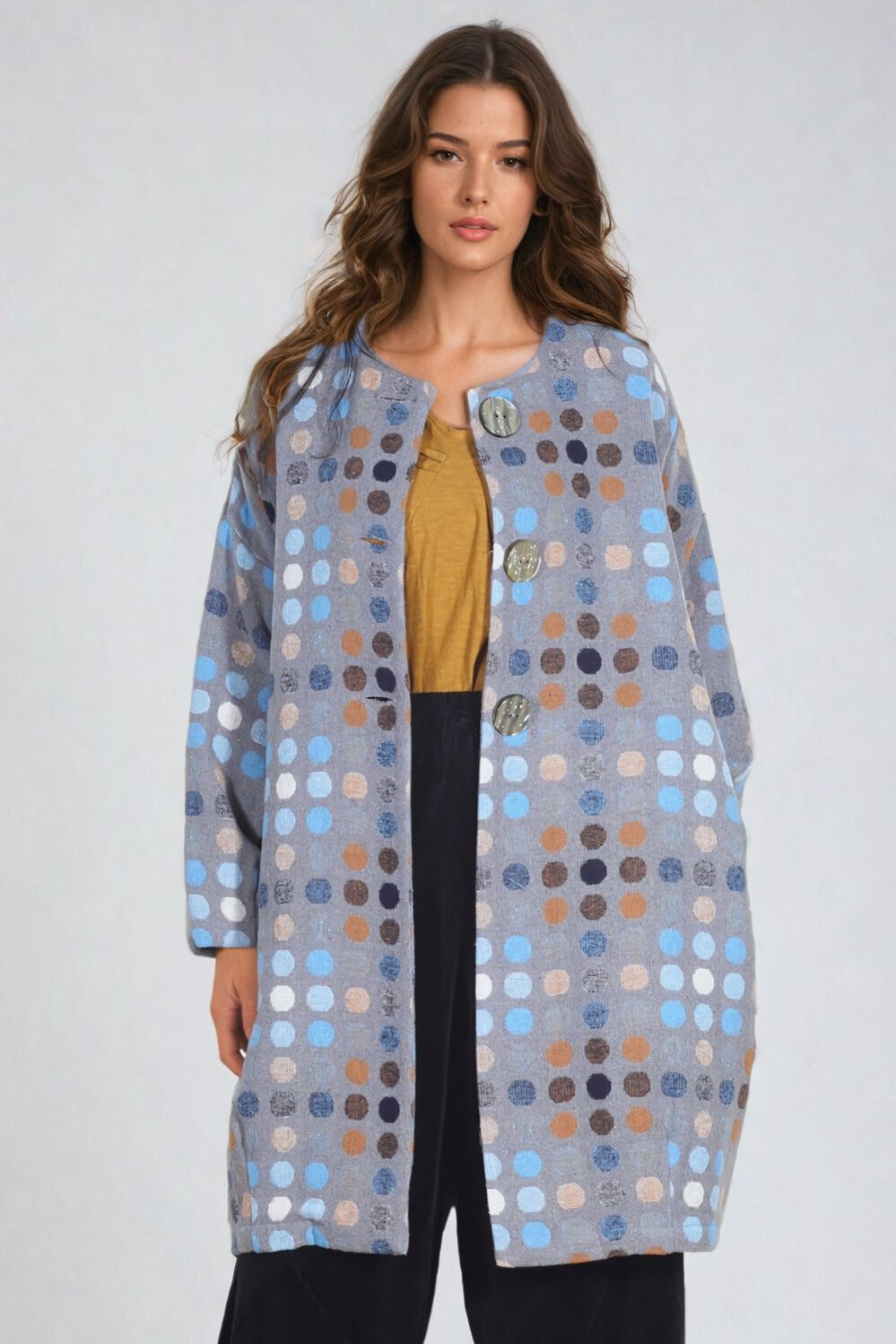 Chalet-Womens-Clothing-Gwyneth-Coat-Casual-Glaze-Blue-PolkaDots