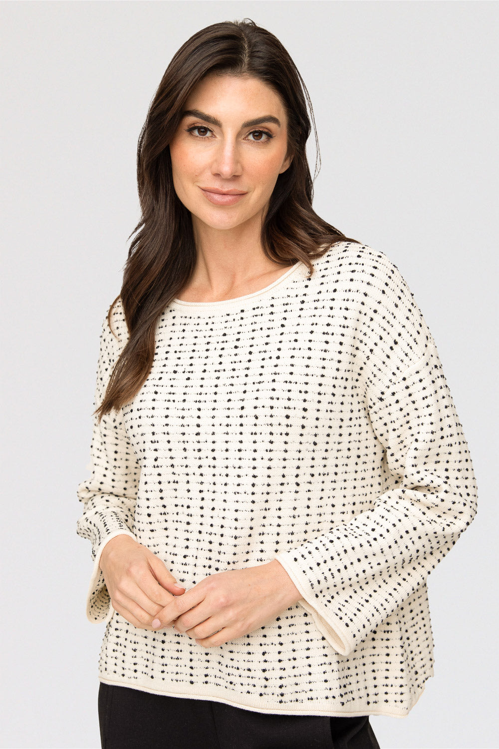 LIV-Habitat-Womens-Clothing-Textured-Dots-Sweater-Winter-White