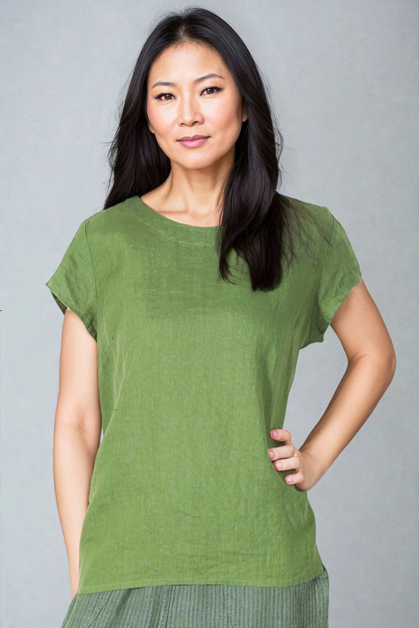 FLAX-Linen-Tuck-Back-Tee-Fern-Green