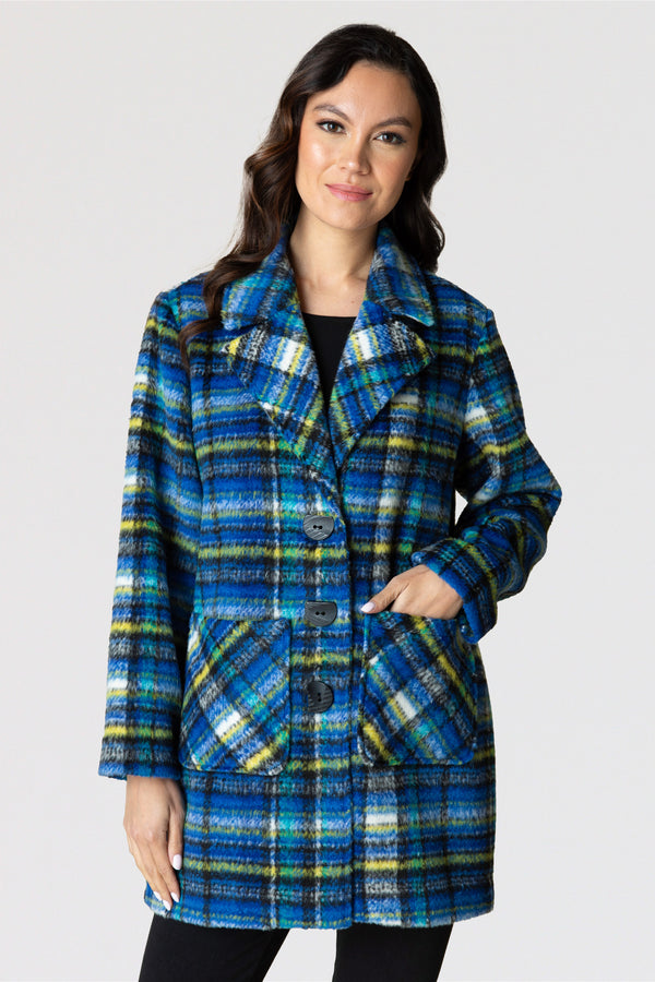 Habitat-Womens-Clothing-Tartan-Coat-Fuzzy-Knit-Sapphire-Teal-Blue