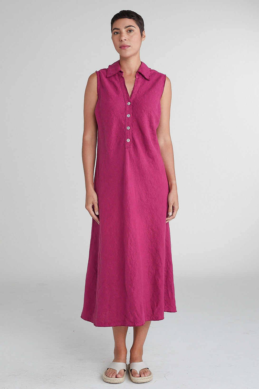 CutLoose-Womens-Clothing-Bias-Placket-Dress-VNeck-Sleeveless-Linen-Rhubarb-Berry-Purple