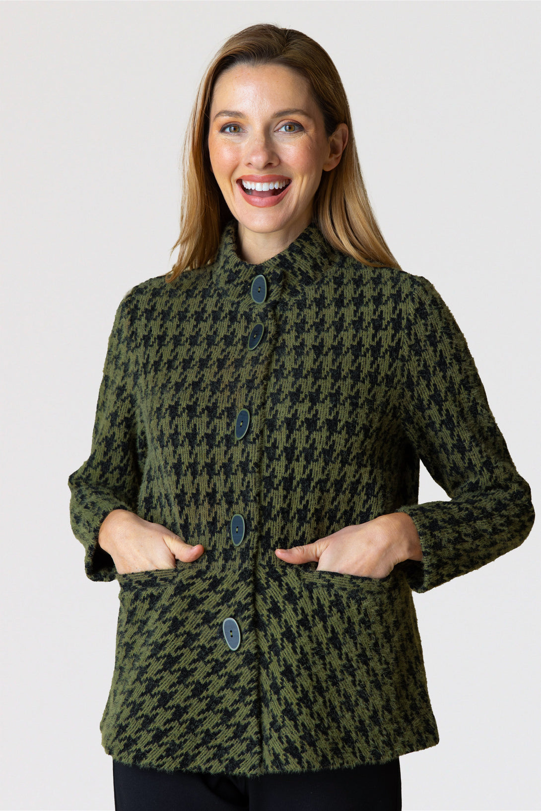 Habitat-Womens-Clothing-Houndstooth-ButtonFront-Jacket-Olive-Green