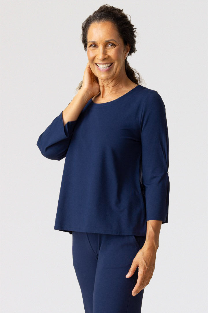 Habitat-Womens-Clothing-Pleated-Tee-CrewNeck-Navy-Blue