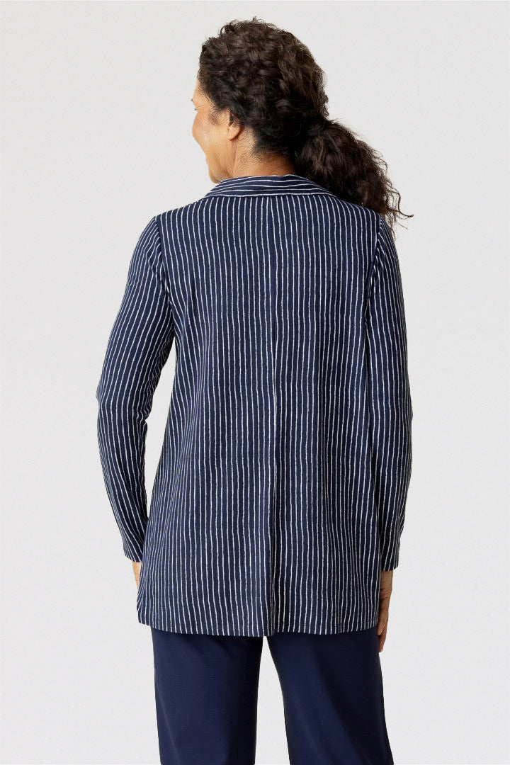 Habitat-Womens-Clothing-Travel-Zip-Jacket-Topper-Stretch-Navy-Blue-Stripe