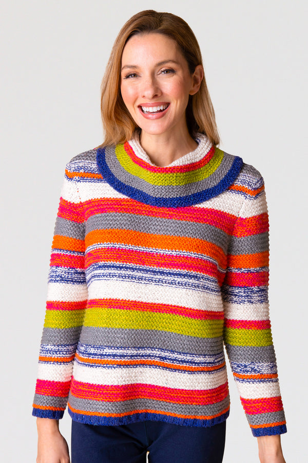 Habitat-Womens-Clothing-Carnival-Sweater-CowlNeck-Knit-CottonBlend-Multi-Stripe-Pattern