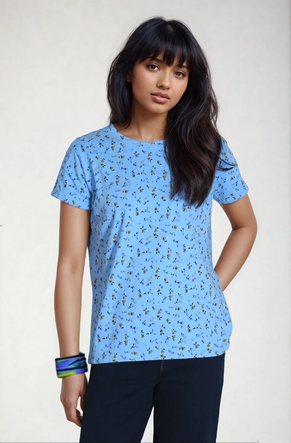 PrairieCotton-Womens-Clothing-Relaxed-Top-Shirt-Cotton-Floral-Print-Blue