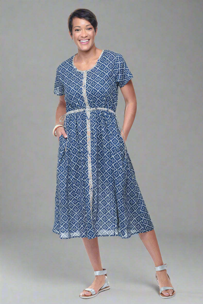 Tulip-Womens-Clothing-Fulton-Dress-Woven-Cotton-Tile-Blue-Print