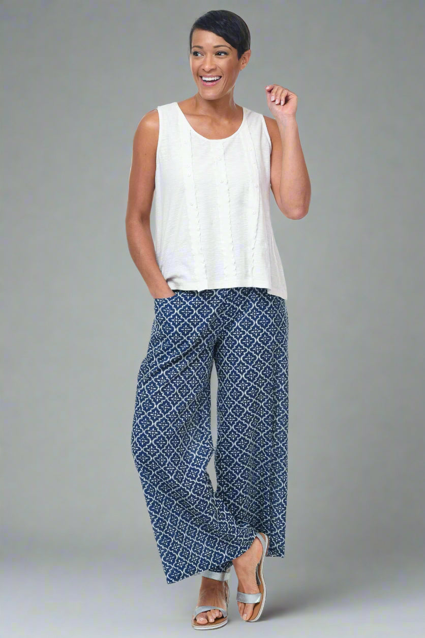 Tulip-Darla-Pant-Cotton-Printed-Cropped-WideLeg-Zipper-Button-Tile-Blue-Pattern