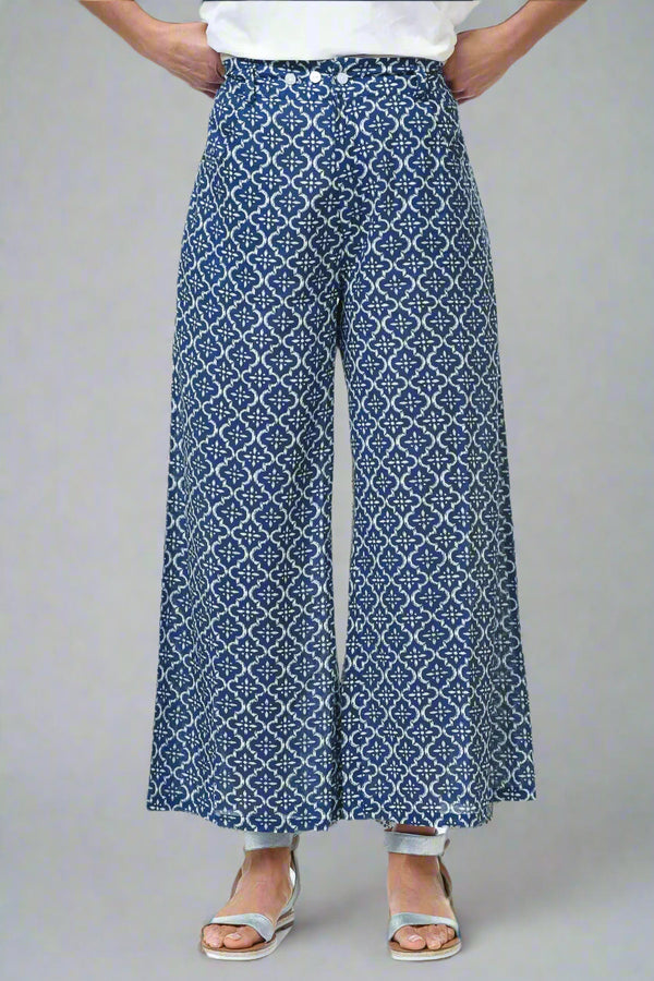 Tulip-Darla-Pant-Cotton-Printed-Cropped-WideLeg-Zipper-Button-Tile-Blue-Pattern