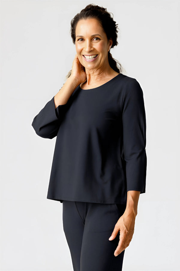 Habitat-Womens-Clothing-Pleated-Tee-CrewNeck-Black