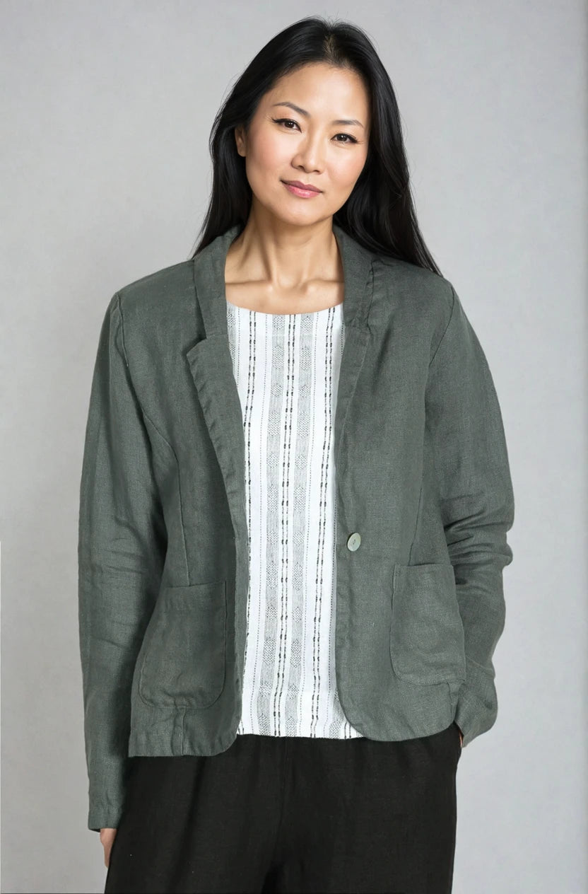 CutLoose-Womens-Clothing-Fashion-Button-Blazer-Linen-Clay-Green