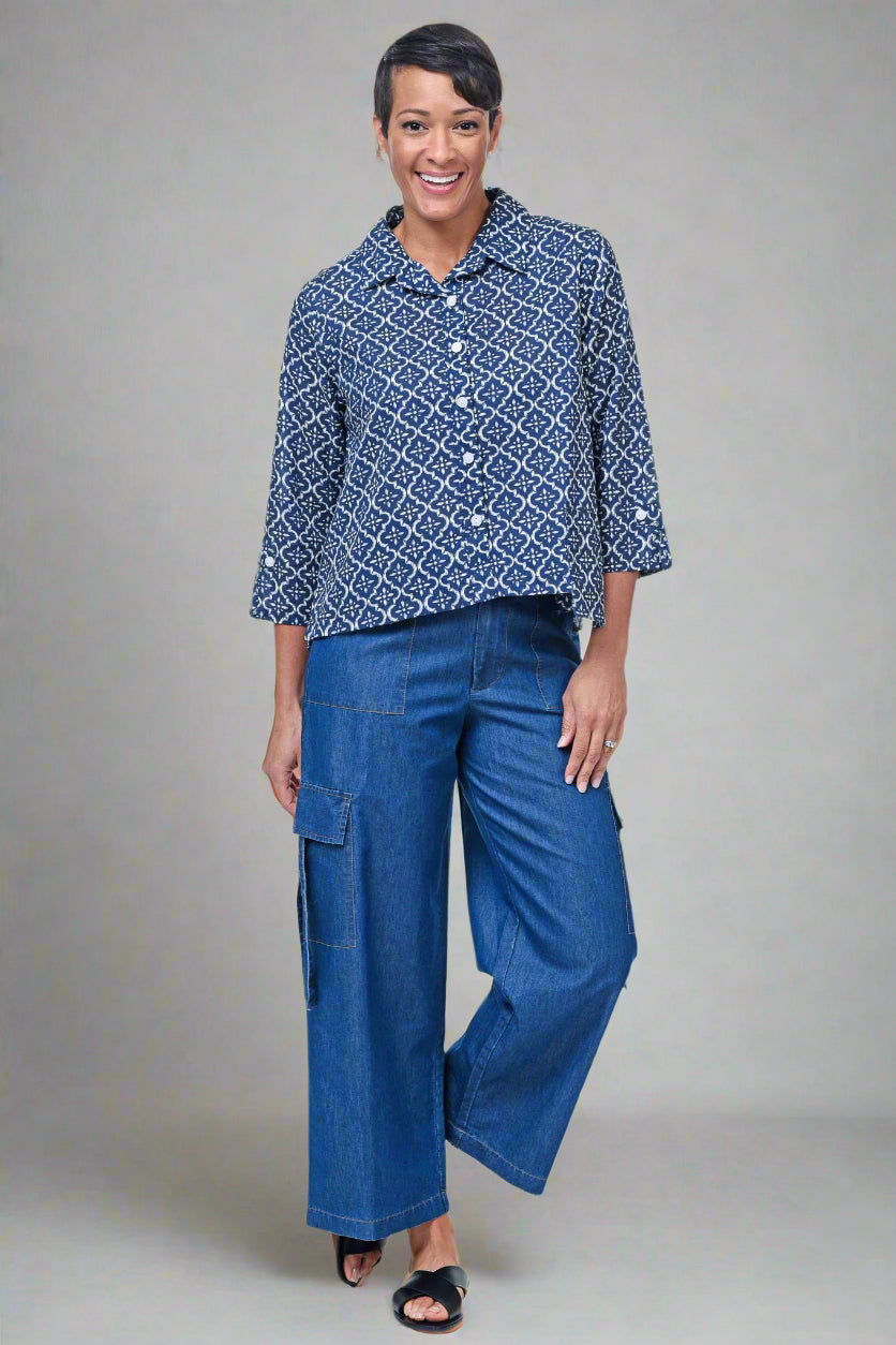 Tulip-Womens-Clothing-Colton Cargo-Pant-Cotton-Polyester-Cropped-WideLeg-Pockets-Blue-Denim