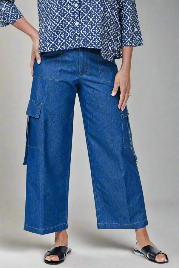 Tulip-Womens-Clothing-Colton Cargo-Pant-Cotton-Polyester-Cropped-WideLeg-Pockets-Blue-Denim