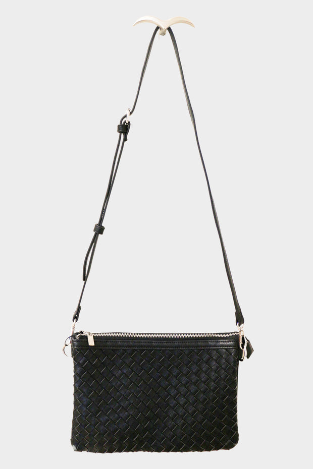 Black Woven Leather Crossbody Bag