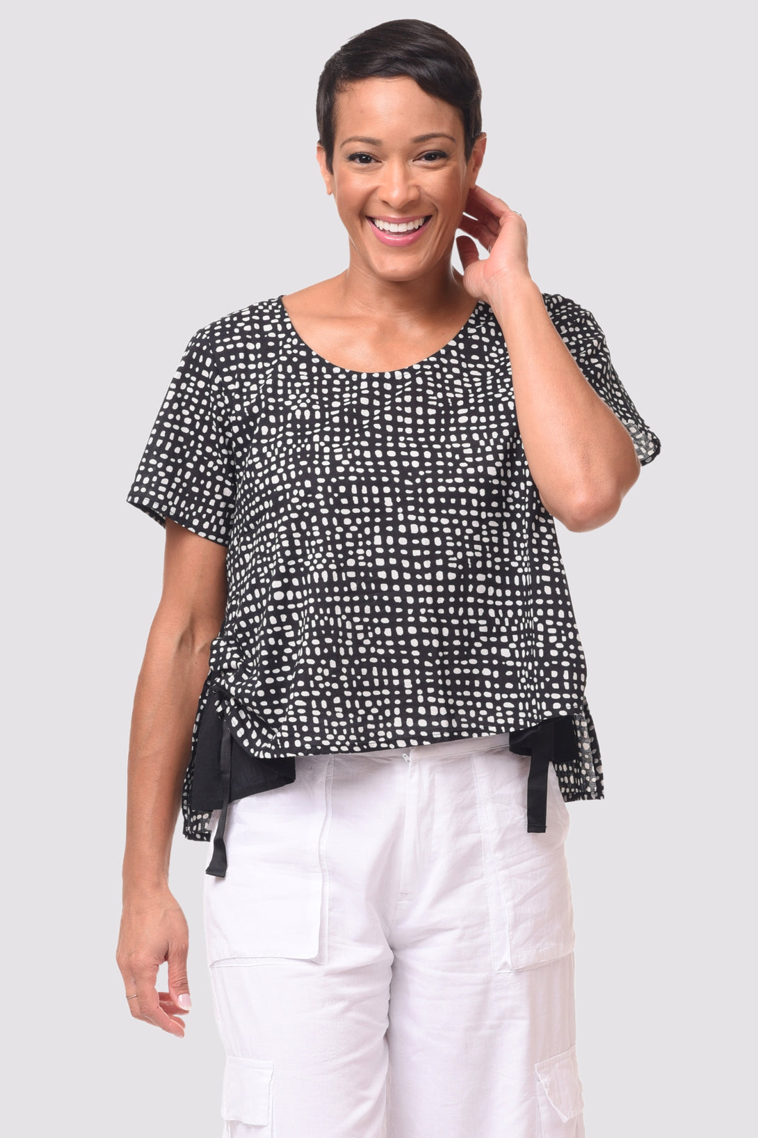 Tulip-Womens-Clothing-Gwyneth-Top-Shirt-Woven-Loose-Cotton-Black-Dot