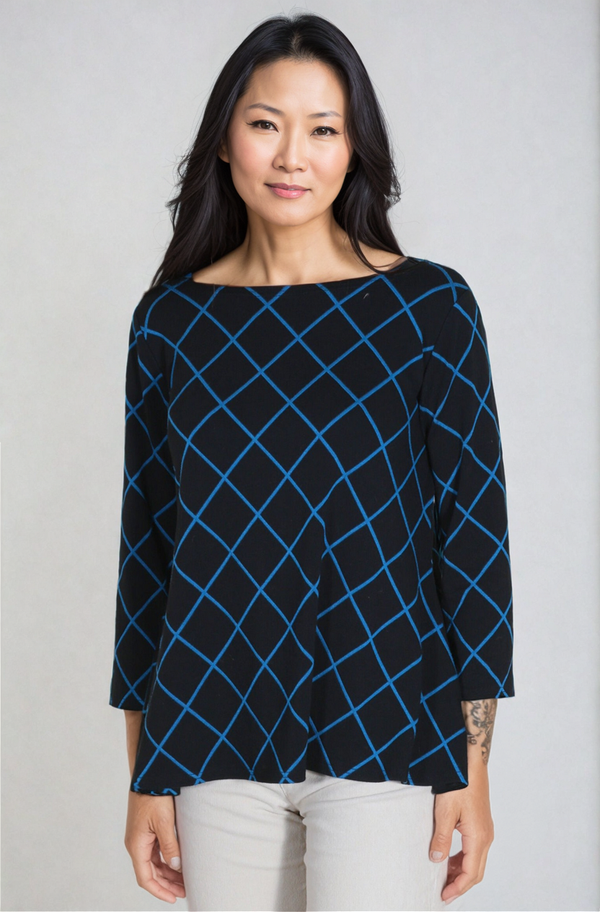 CutLoose-Clothing-BoatNeck-Top-Undersea-Squares-Blue