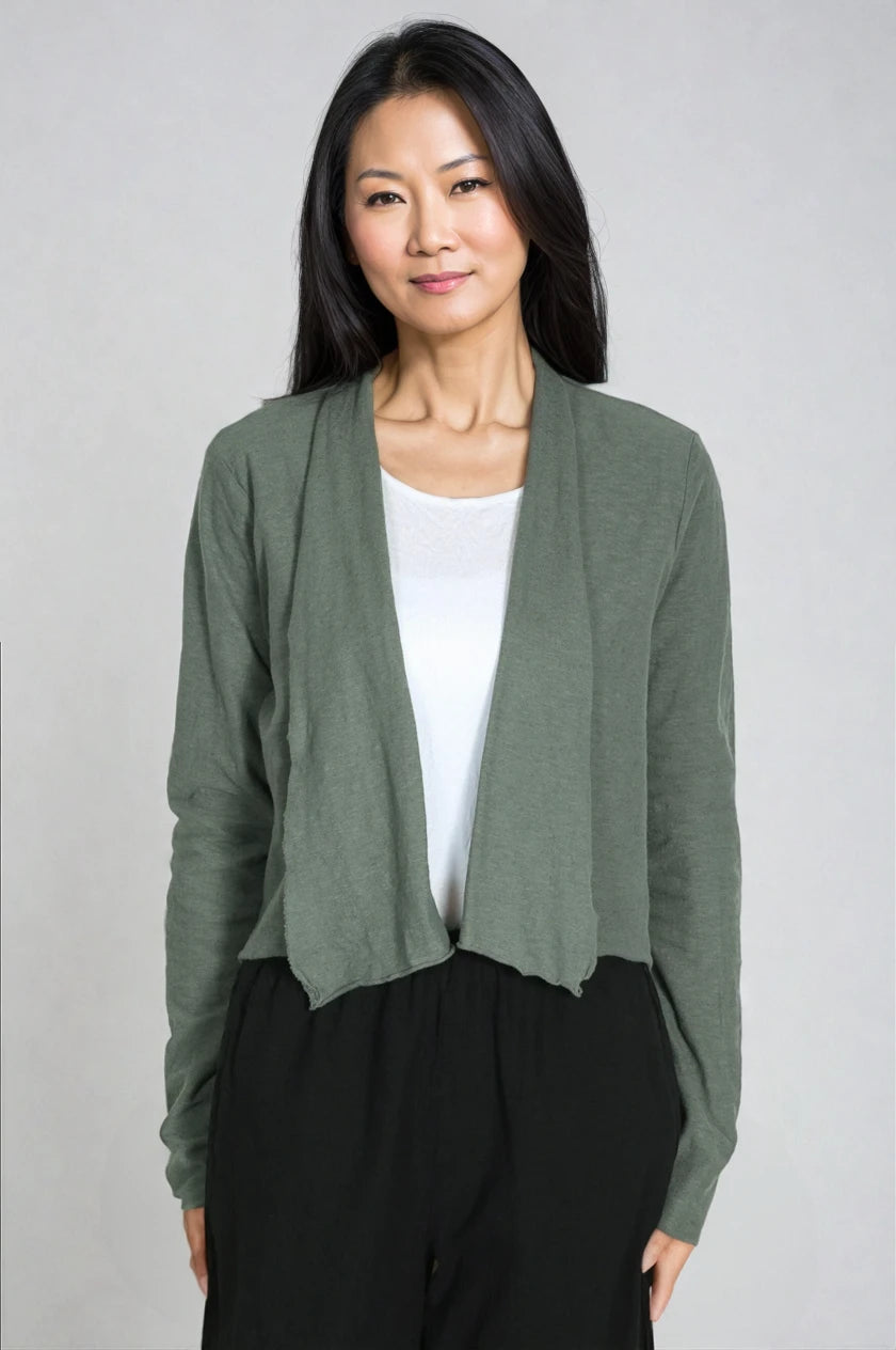 CutLoose-Womens-Clothing-Fashion-Cropped-Cardigan-Cotton-Linen-Clay-Green