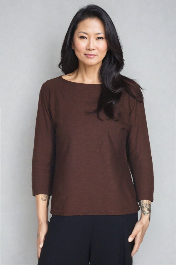 CutLoose-Clothing-34Sleeve-BoatNeck-Top-Mahogany-Brown