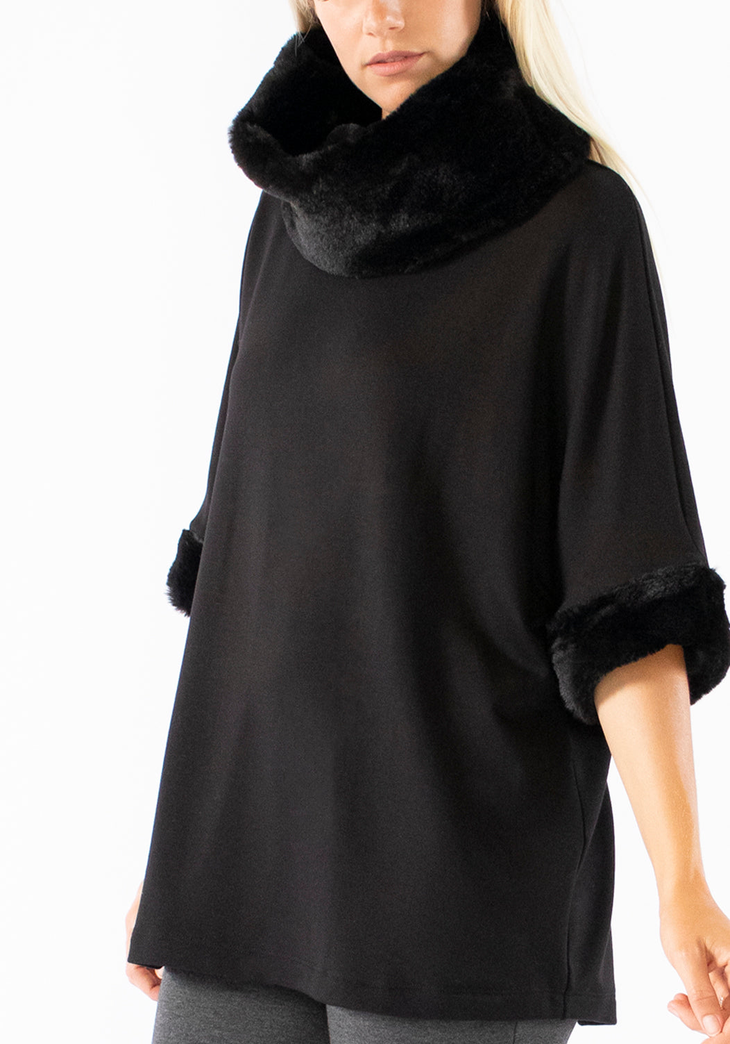 Capote-Scarlett-CowlNeck-Tunic-Fur-Black